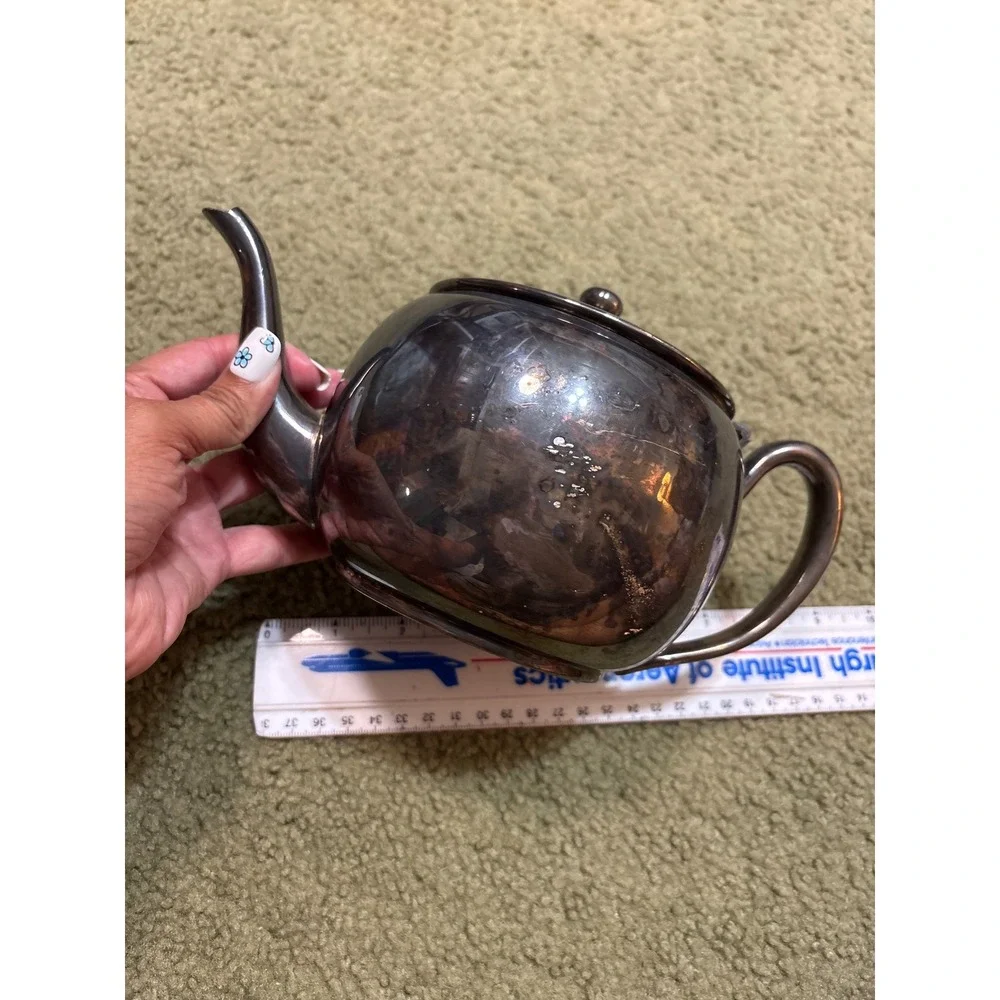Vintage ISCO EPC Silver Plated Teapot Hinged Lid Electroplated Copper Patina